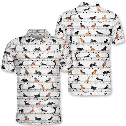 White music polo shirt with dachshund notes pattern, main view