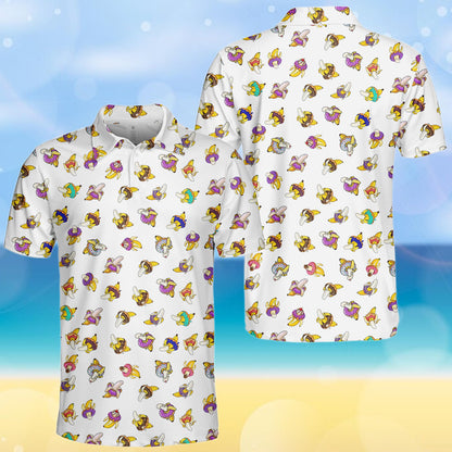 Another front view showing the collar of the donuts polo shirt