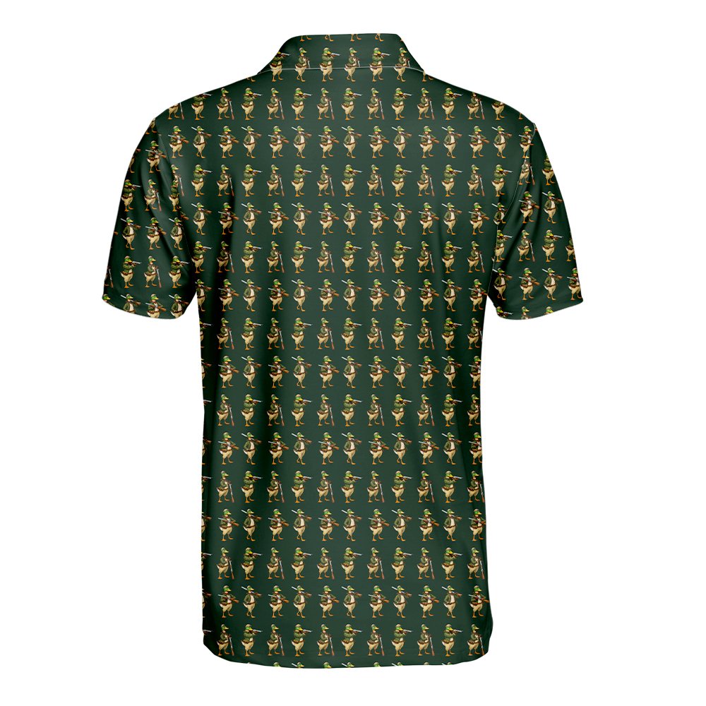 Back view of the duck hunting polo shirt
