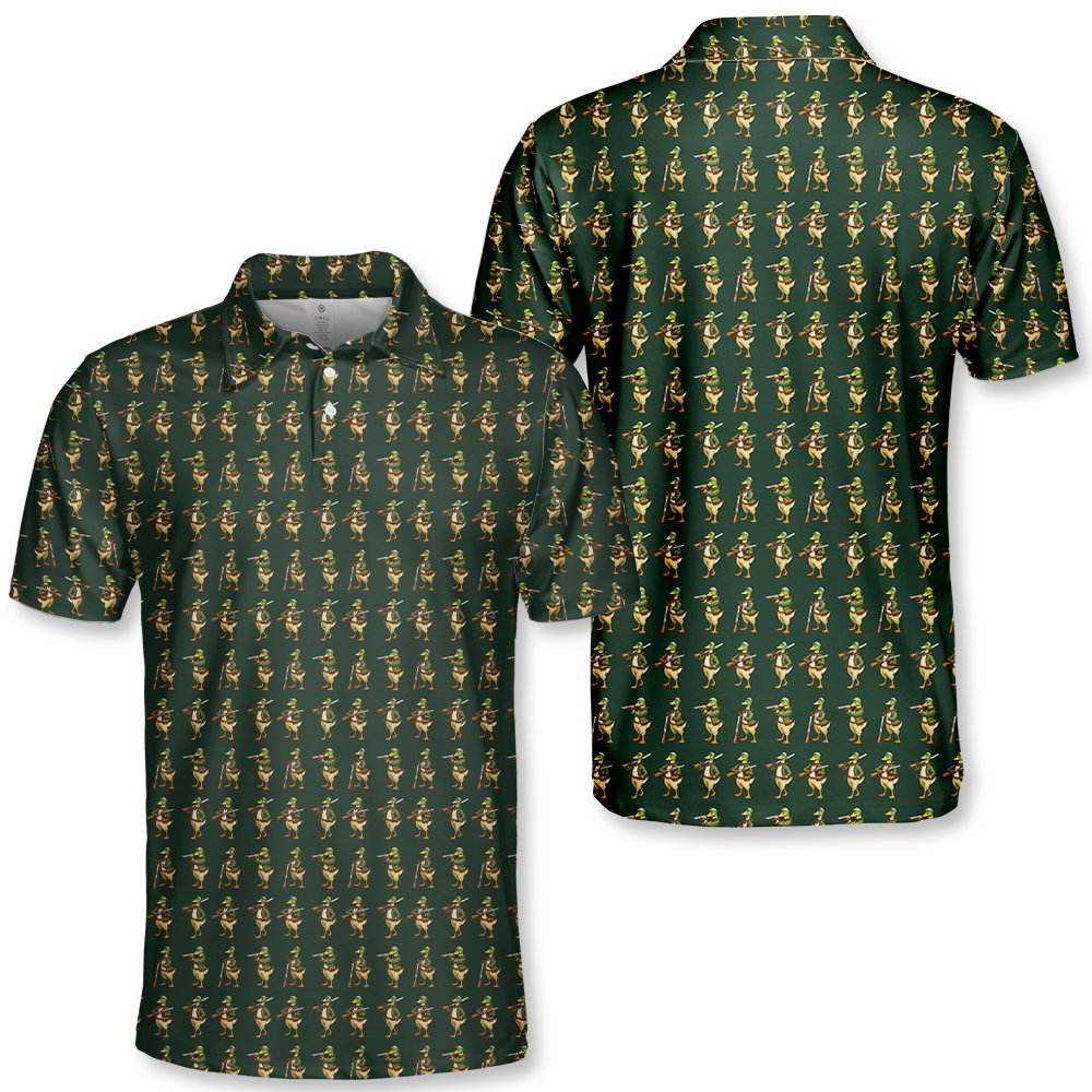 Close up front view of the duck hunting polo shirt pattern