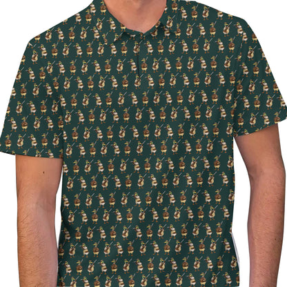 Second lifestyle view of the green duck hunting polo shirt