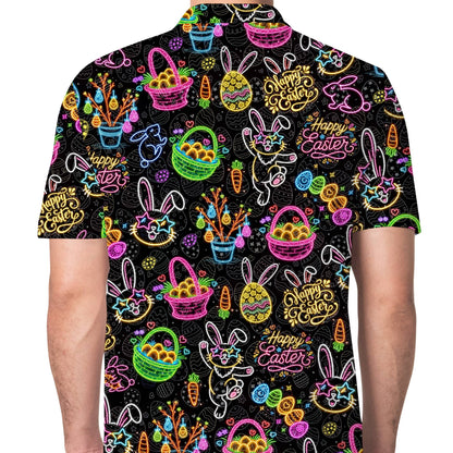Personalized easter bunny neon glow polo shirt, back view