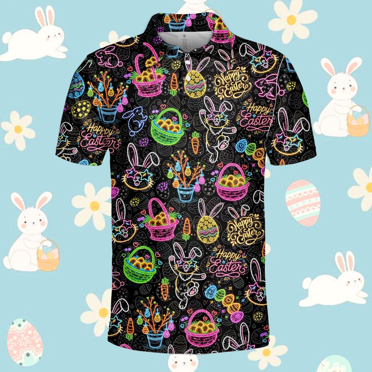 Another front angle of the festive easter polo shirt