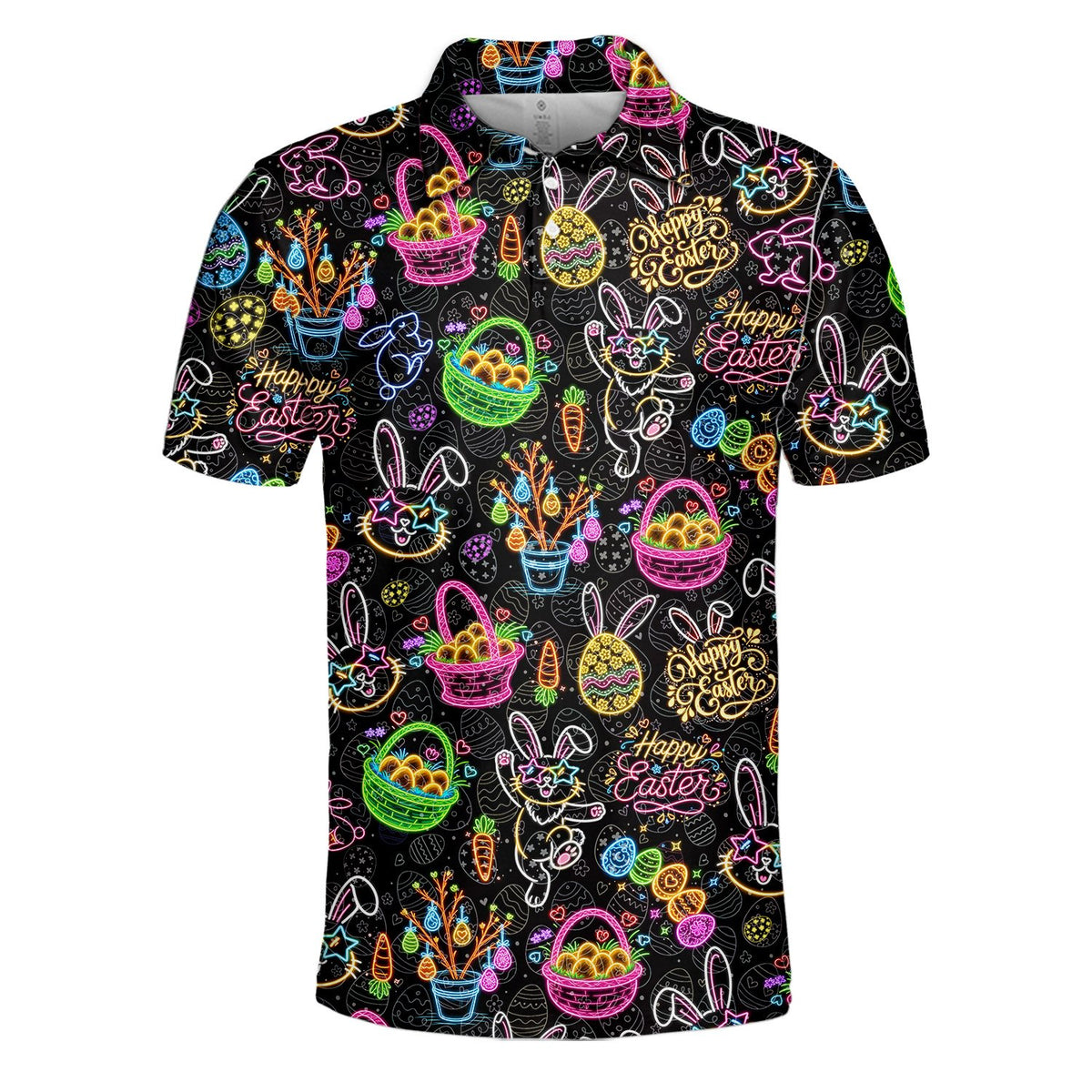 Back view of the easter bunny neon glow polo shirt