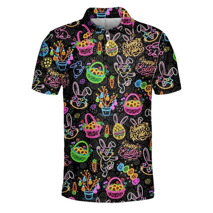 Back view of the easter bunny neon glow polo shirt