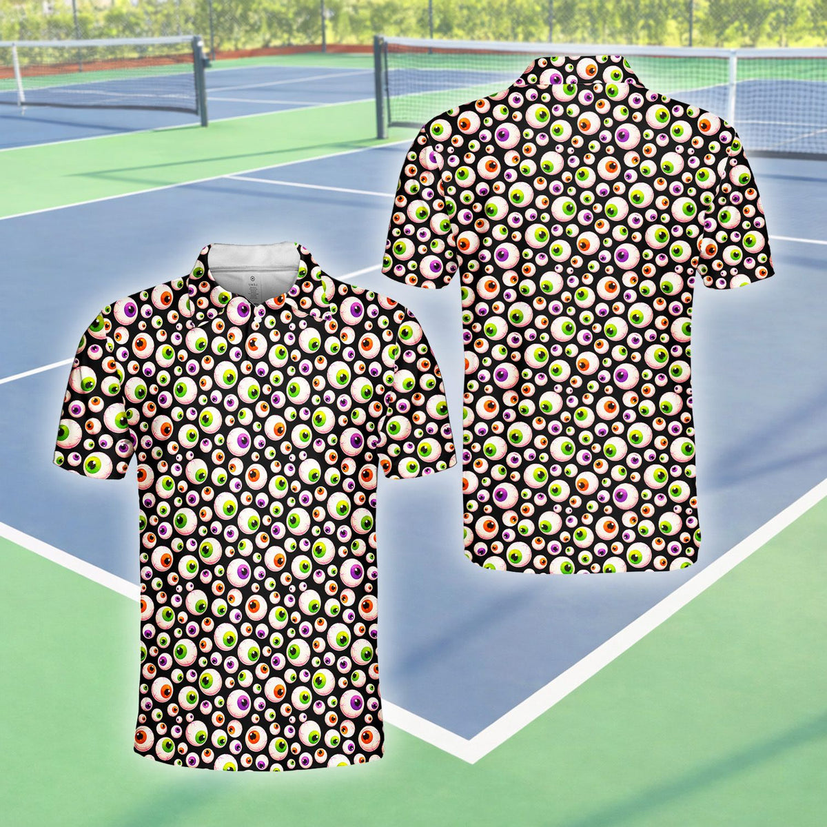 Alternative view of the eyeball pattern polo shirt