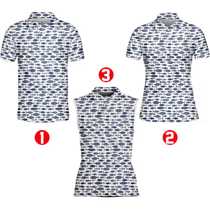 Additional front view of the adult white fish polo shirt
