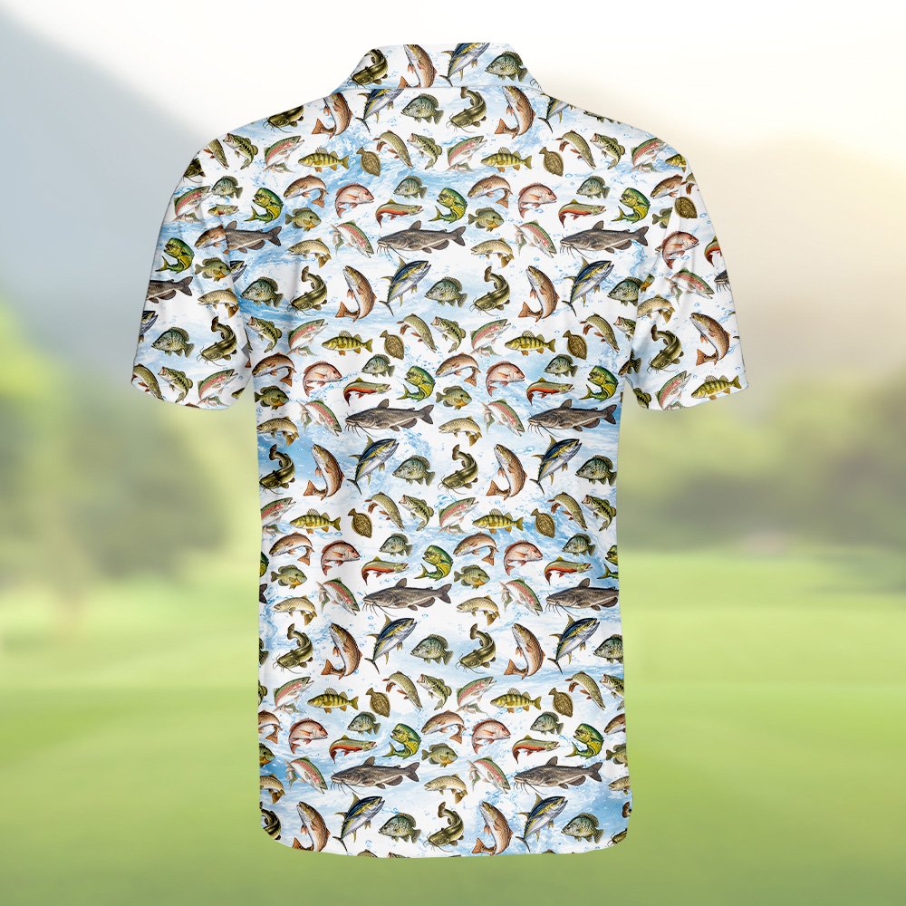 White fishing polo shirt back angle