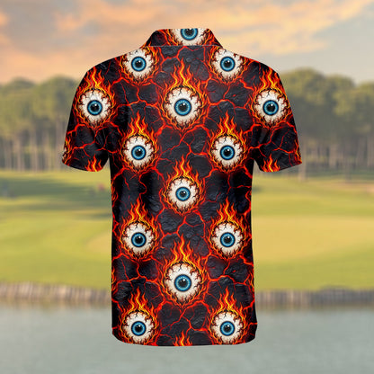 Flame eyeball polo shirt back view alternate angle