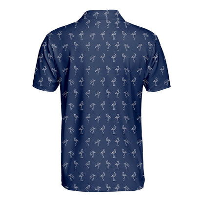Back view of the navy flamingo polo shirt