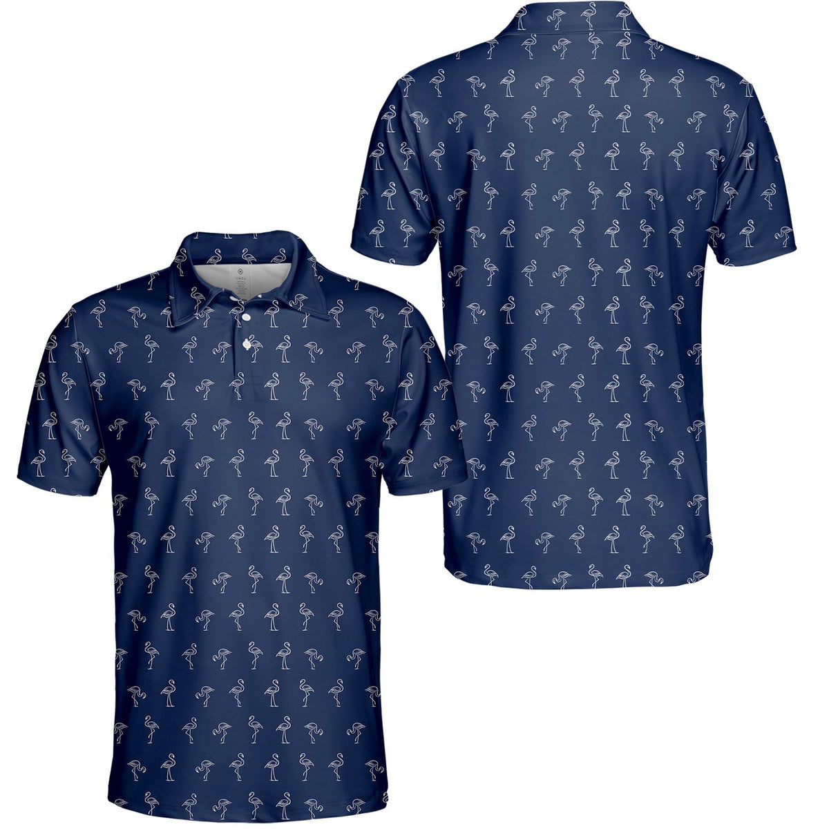 Another front view of the flamingo print polo shirt