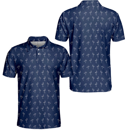 Another front view of the flamingo print polo shirt