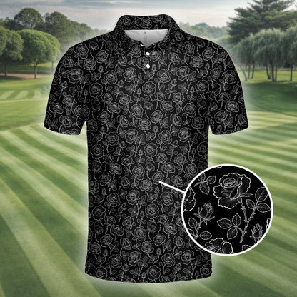 Close up front of the floral pattern polo
