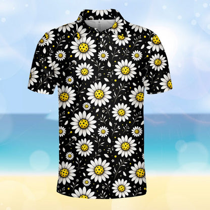 Additional styled view showcasing the fit of the floral polo shirt
