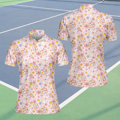 Alternative front view of the pink pickleball polo shirt