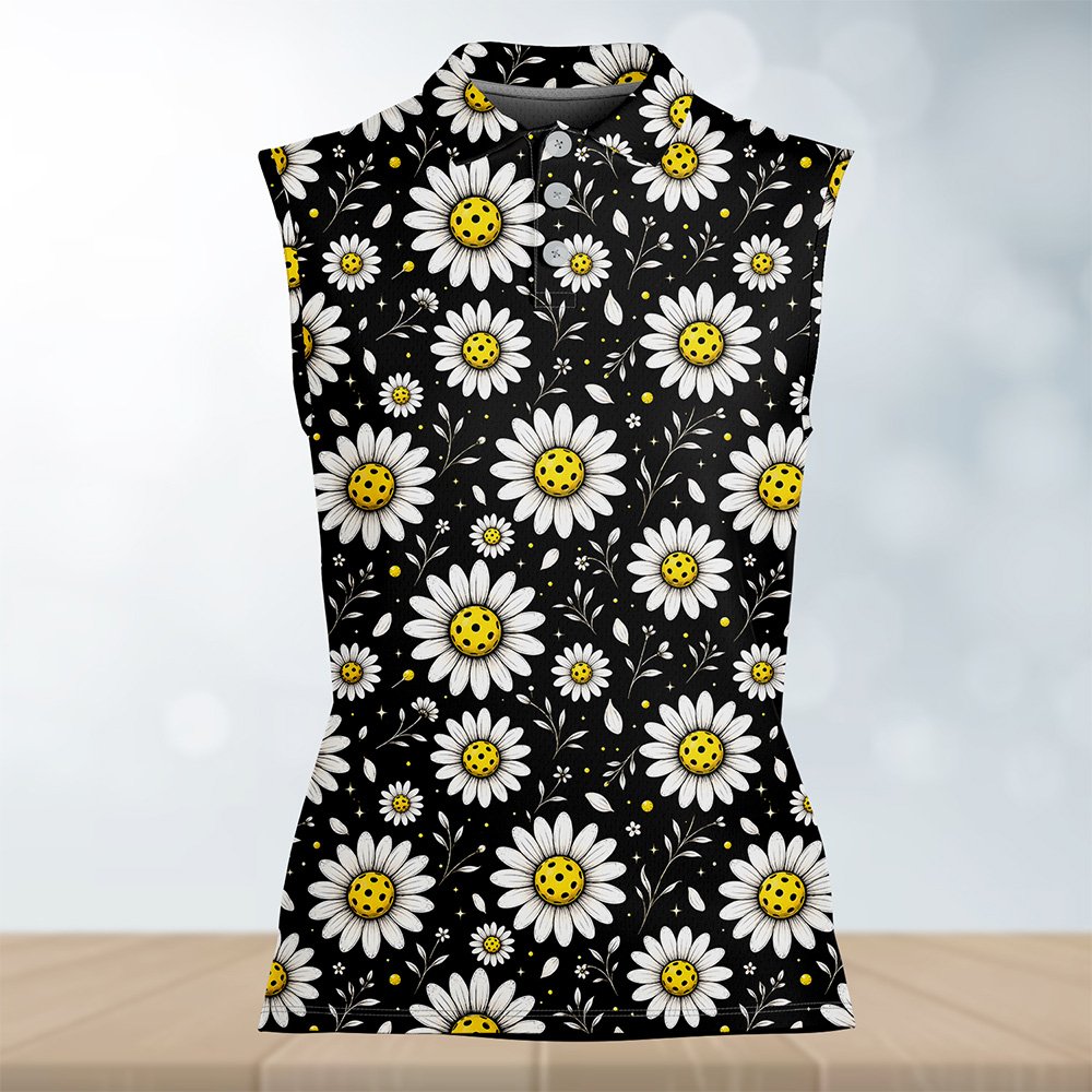 Alternative styled view of the black floral pickleball polo shirt