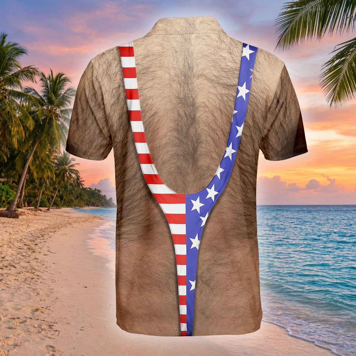 Close-up back view showing the patriotic suspender design