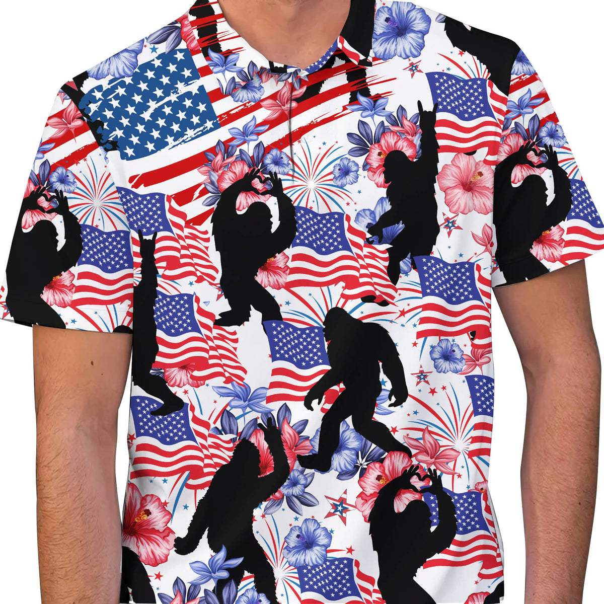 Lifestyle view of someone wearing the holiday polo shirt