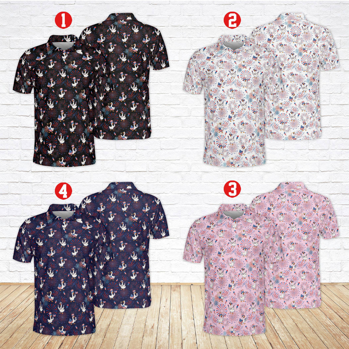 Multicolor view of the patriotic goose polo shirt details
