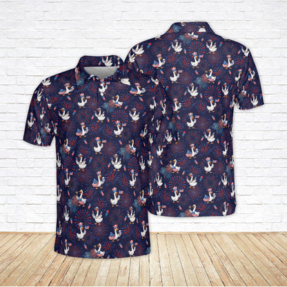 Navy patriotic goose polo shirt, front view