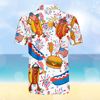 Secondary back view of festive fourth of july polo shirt
