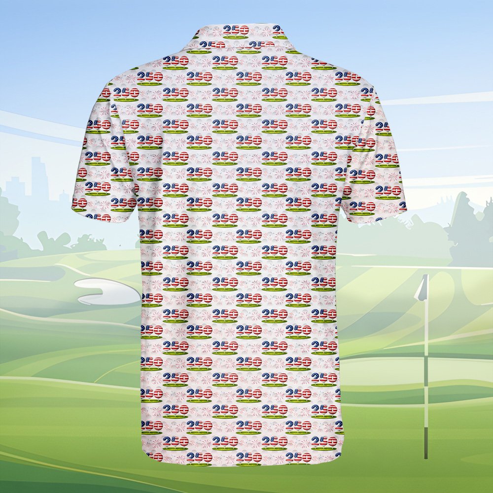 Alternate back view of the holiday polo shirt