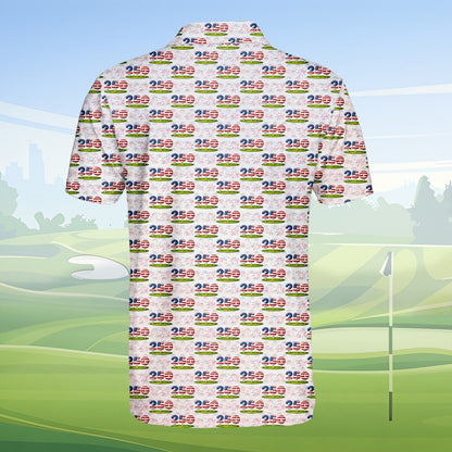 Alternate back view of the holiday polo shirt