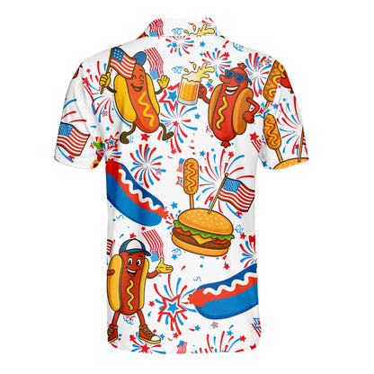 Back view of fourth of july polo shirt showing holiday print