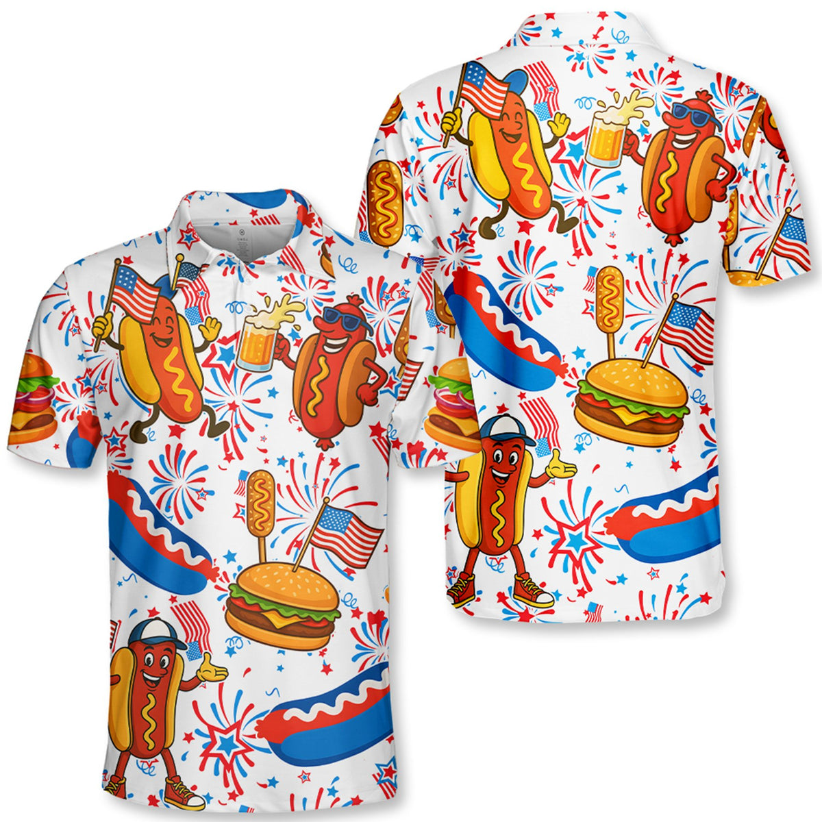 Close up front view of festive holiday polo shirt
