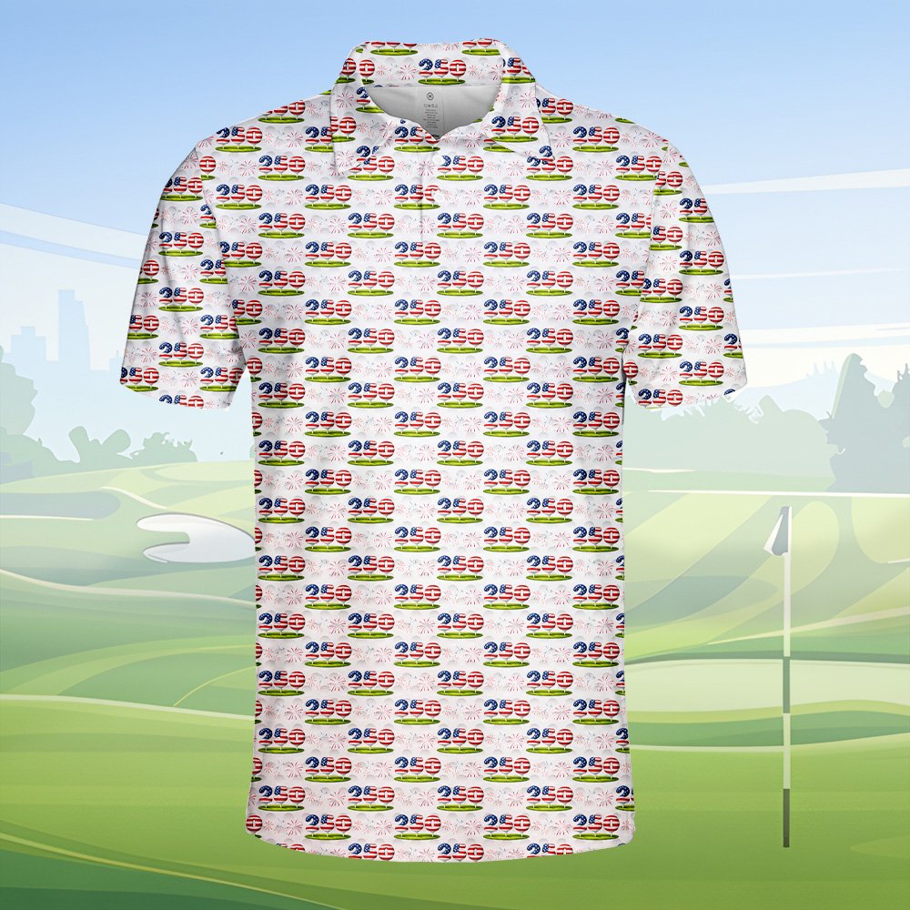 Detailed front view of the holiday polo shirt