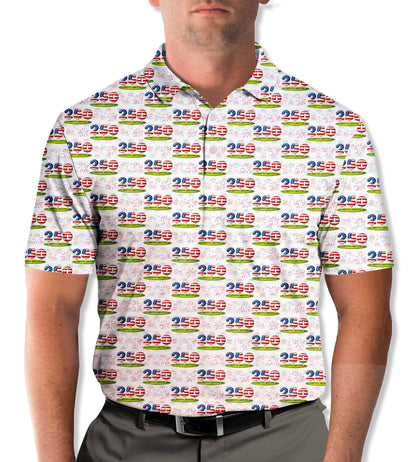 Lifestyle view of someone wearing the fourth of july polo shirt