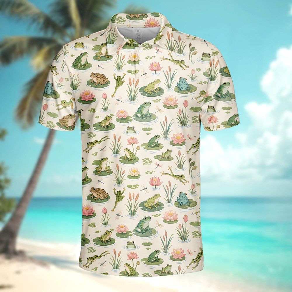 Second front view of the frogs polo shirt highlighting the collar