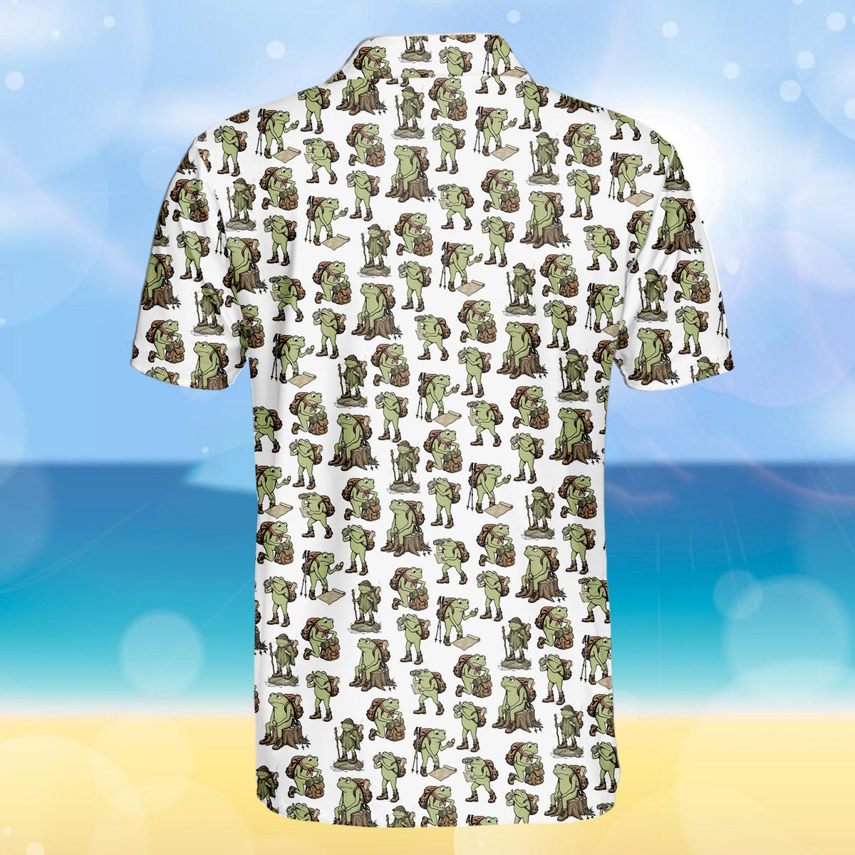 Back angled view of the frogs hiking polo shirt