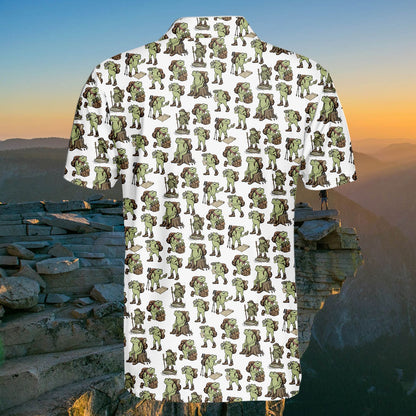 Back view of the frogs hiking polo shirt on a white background