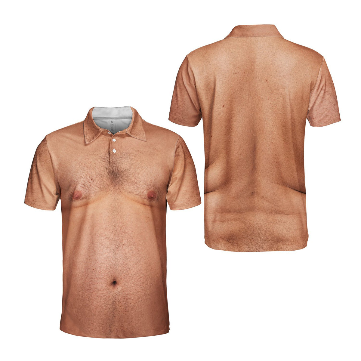 Detailed view of beige funny polo shirt front design