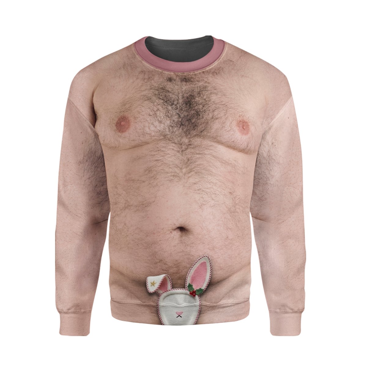 Close-up front view of the funny golf polo shirt hairy torso design