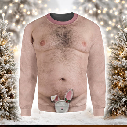Funny golf polo shirt with hairy torso gag gift design, main view two