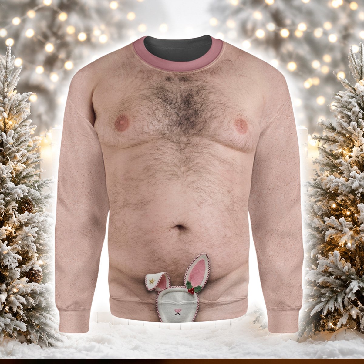Funny golf polo shirt with hairy torso gag gift design, main view three