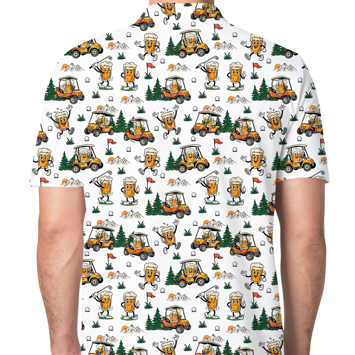 Back view of the golf and beer polo shirt