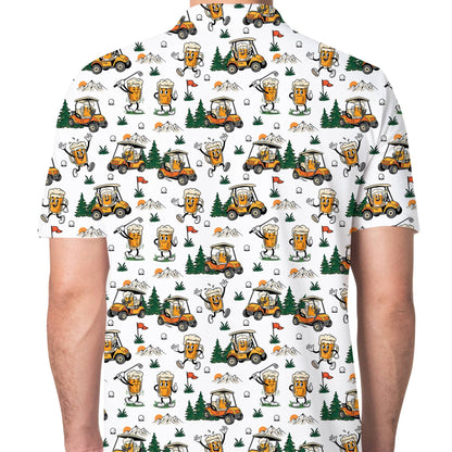 Back view of the golf and beer polo shirt