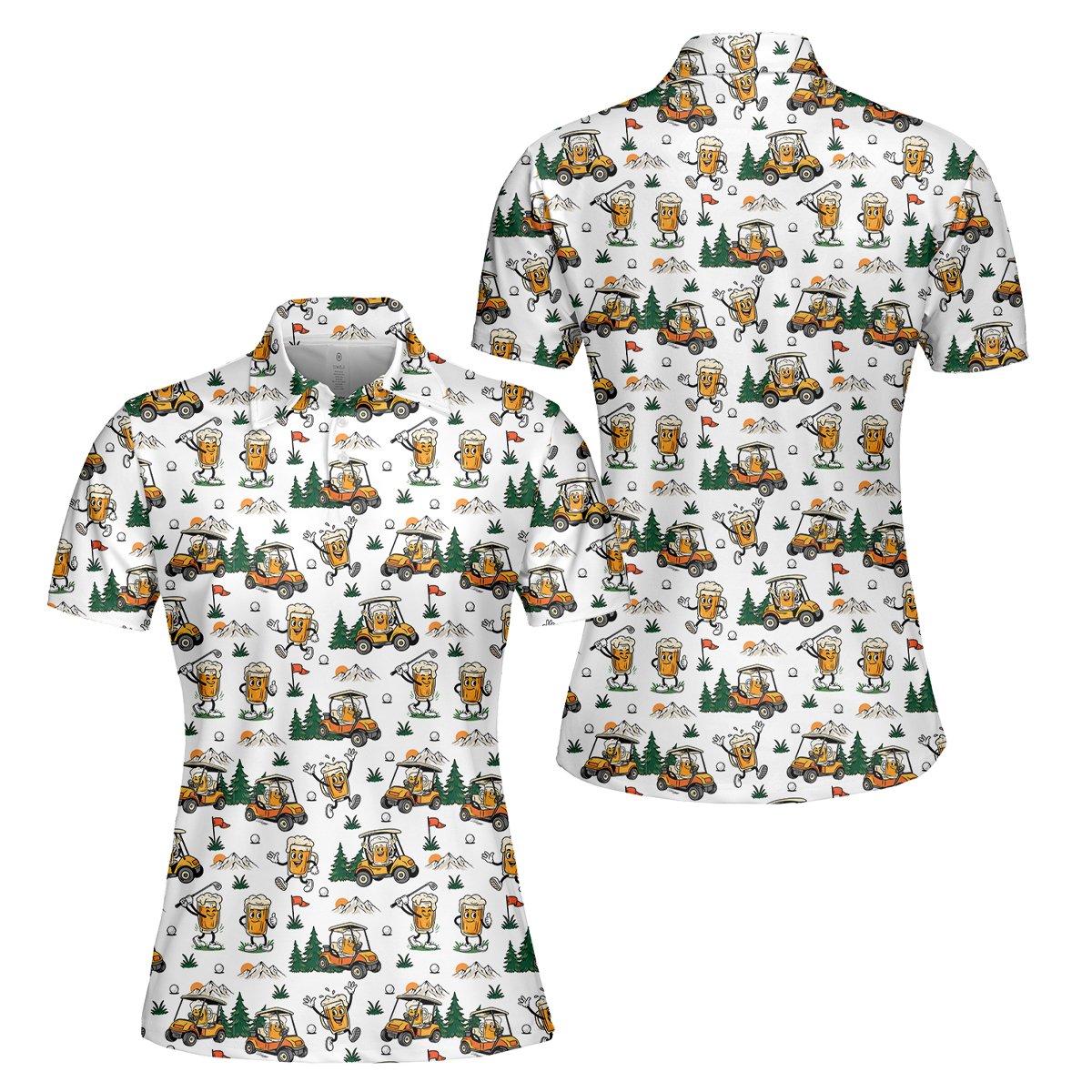 White golf and beer polo shirt laid flat, main view