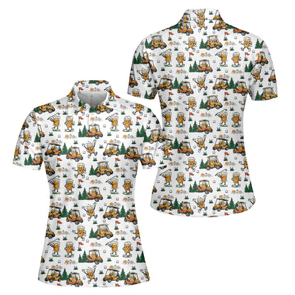 White golf and beer polo shirt laid flat, main view