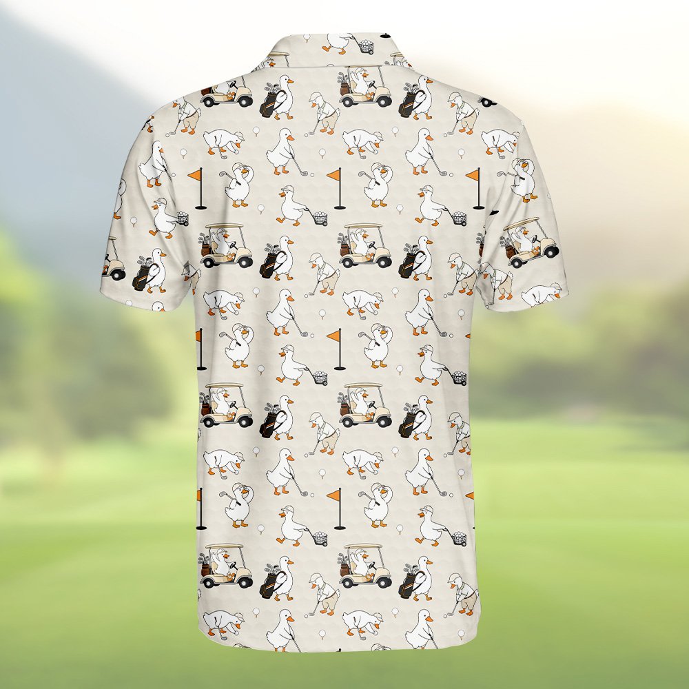 Alternative back view of the beige golf polo shirt