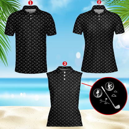 Close-up of abstract golf pattern on men's polo shirt