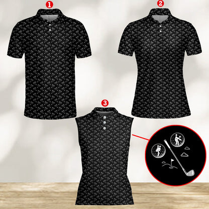 Golf polo shirt featuring putting green and golf balls design