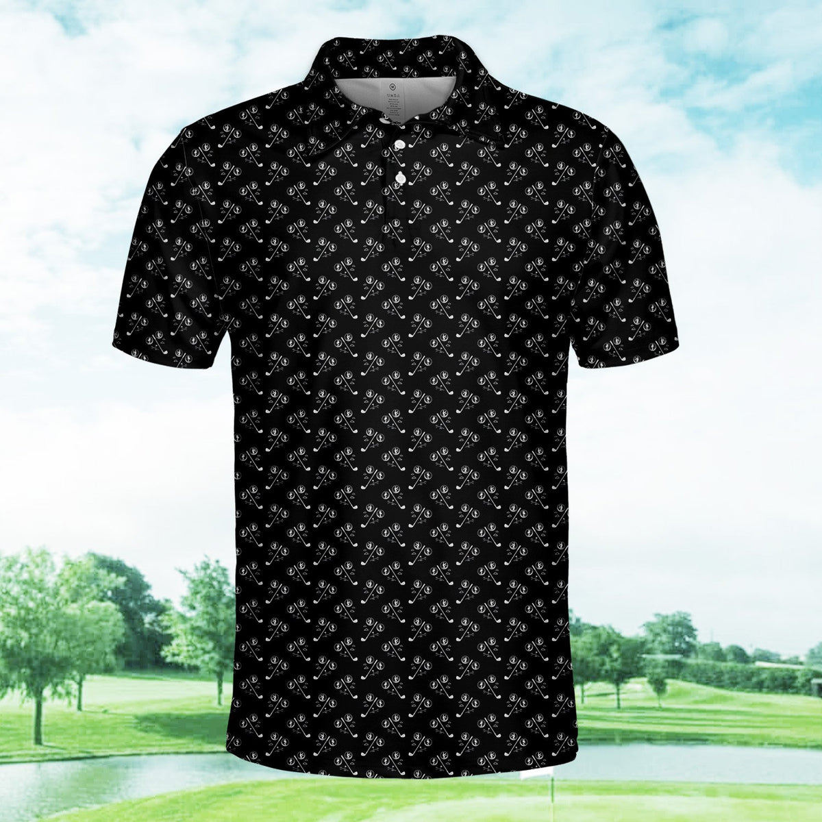 Fabric texture of the black and white abstract golf polo shirt