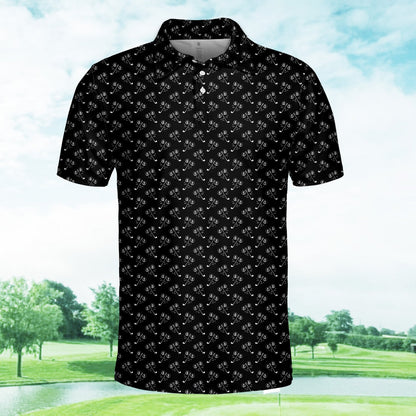Fabric texture of the black and white abstract golf polo shirt