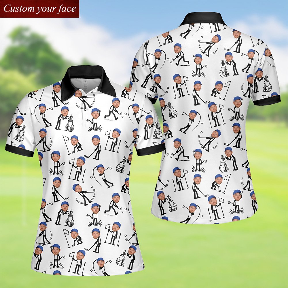 Another front view showing abstract cartoon stick figure golfers