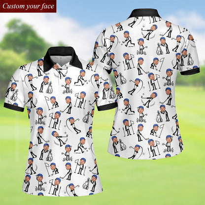 Another front view showing abstract cartoon stick figure golfers