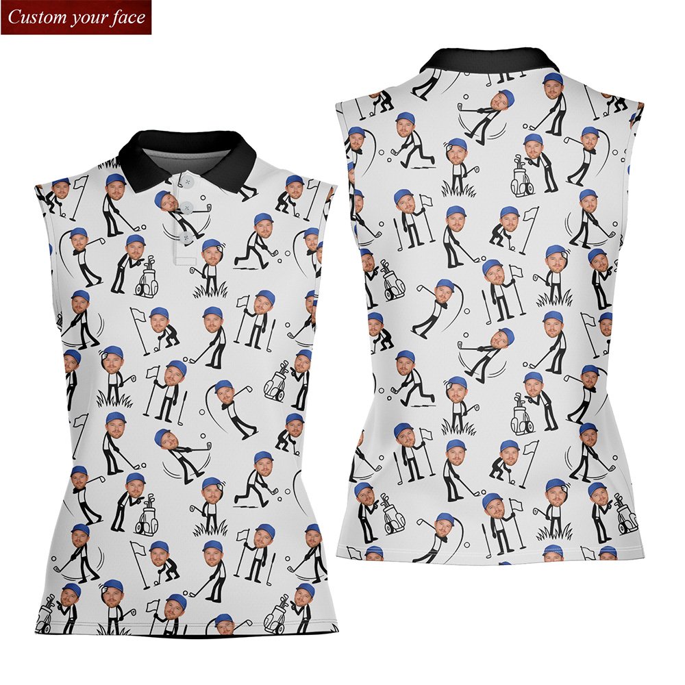 Detailed front view of custom polo shirt design